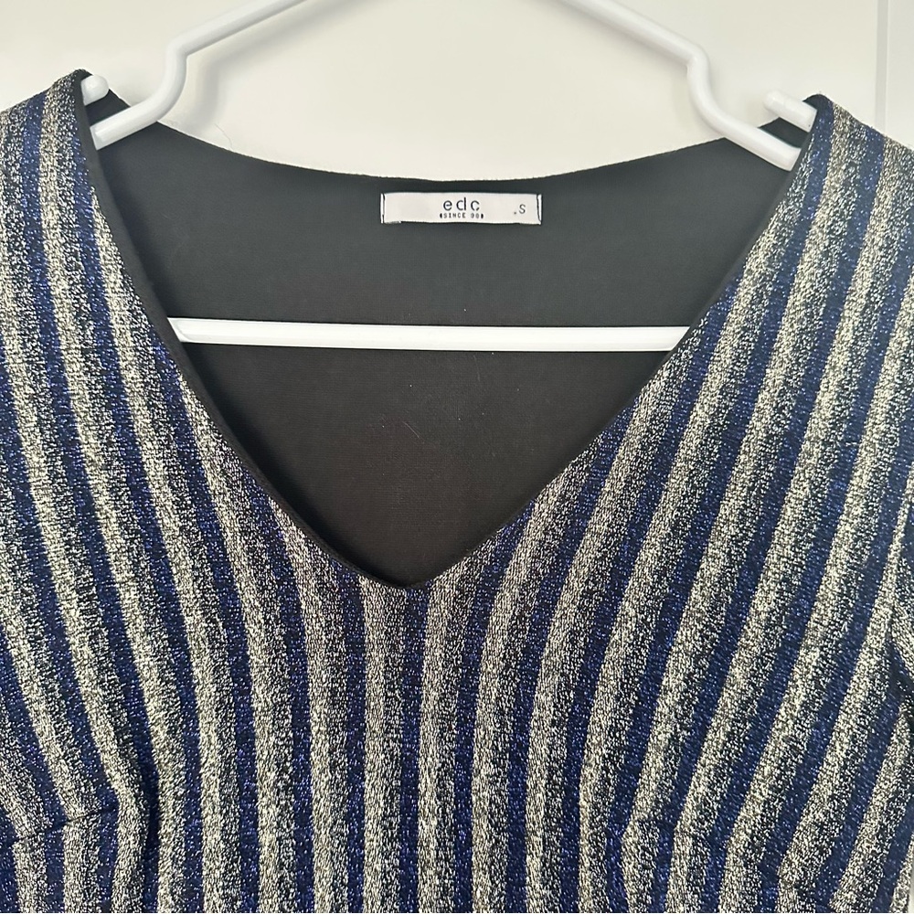 Black, Gold, and Blue Cocktail Dress, 3/4 Sleeve, date night dress - Picture 3 of 11